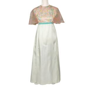 Vintage 60's Floral Maxi Formal Bridesmaid Dress XS Small